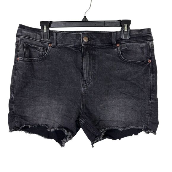 Zara Black Denim Shorts Women’s 16 Distressed Raw Hem - Picture 2 of 6